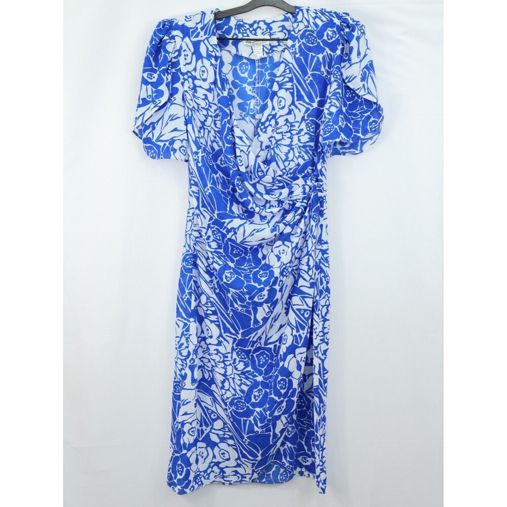 Vintage 80s Jodi Schwartz  For Bill Berman Tulip Sleeve Semi Sheer Wrap Dress 11